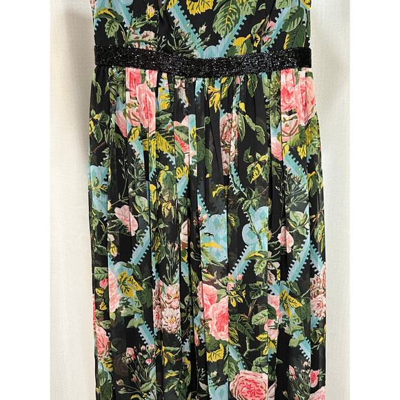 Mac Duggal Multicolor Floral Illusion Cap Sleeve Midi Dress 6 NWT #9149 Chiffon - Picture 7 of 16